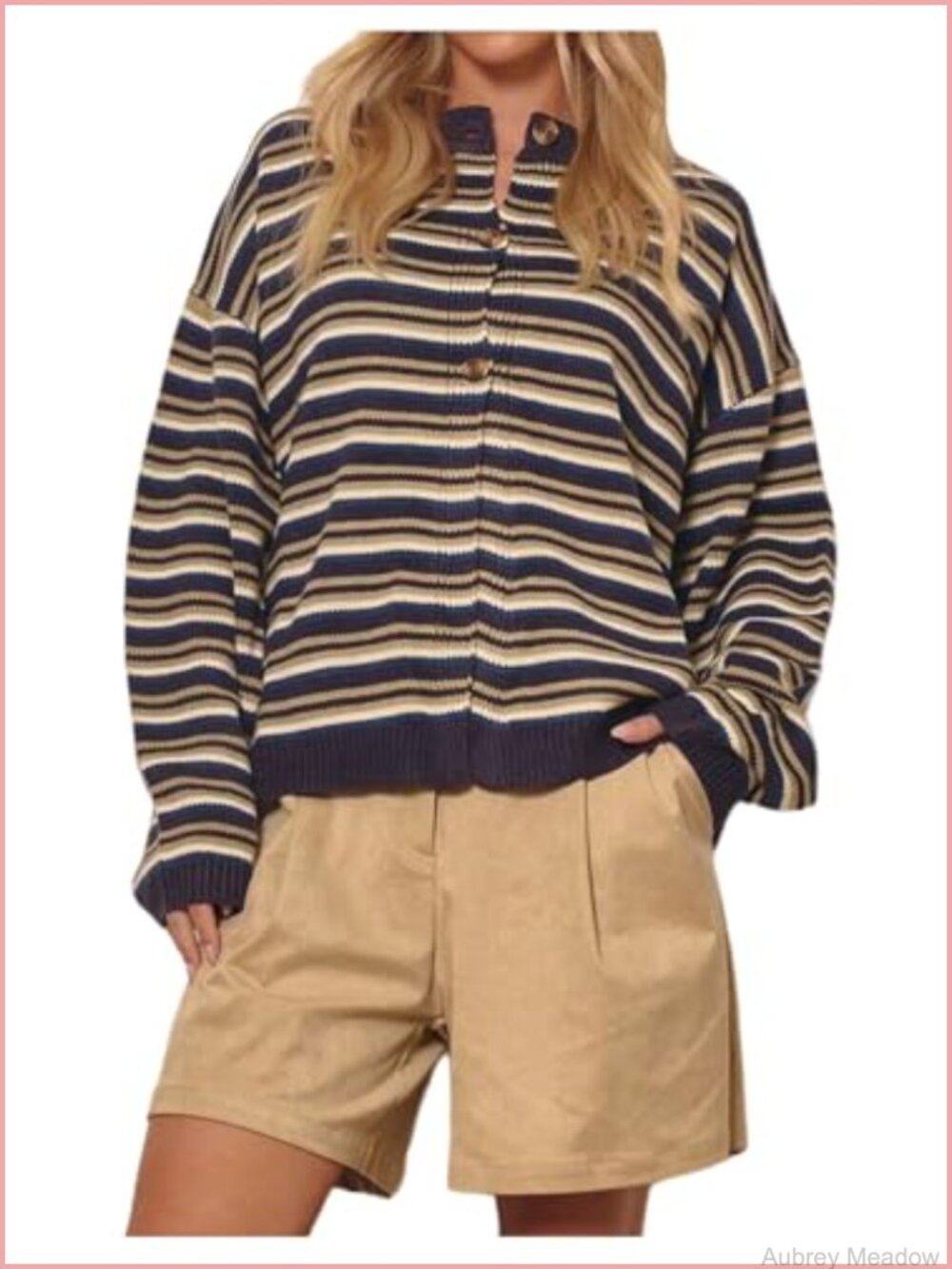 SOLY HUX Women's Long Sleeve Striped Cardigan Sweater Oversized Button Knit